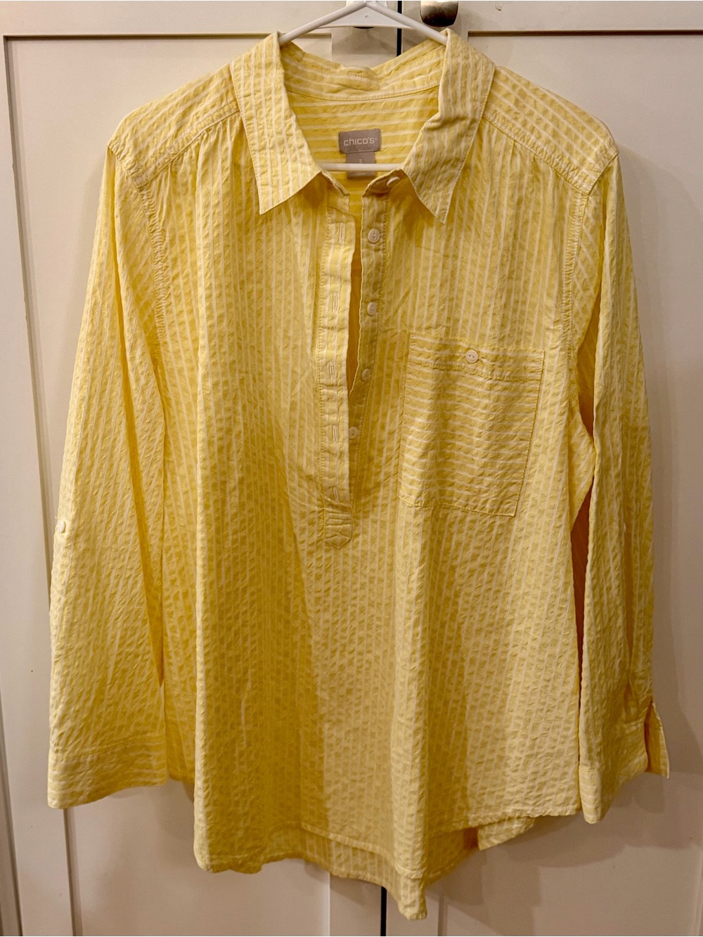 Chico's Men's Light Yellow Textured Button-Front Shirt